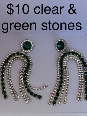 Emerald & Clear Crystal Fringe Drop Earrings - Unbranded